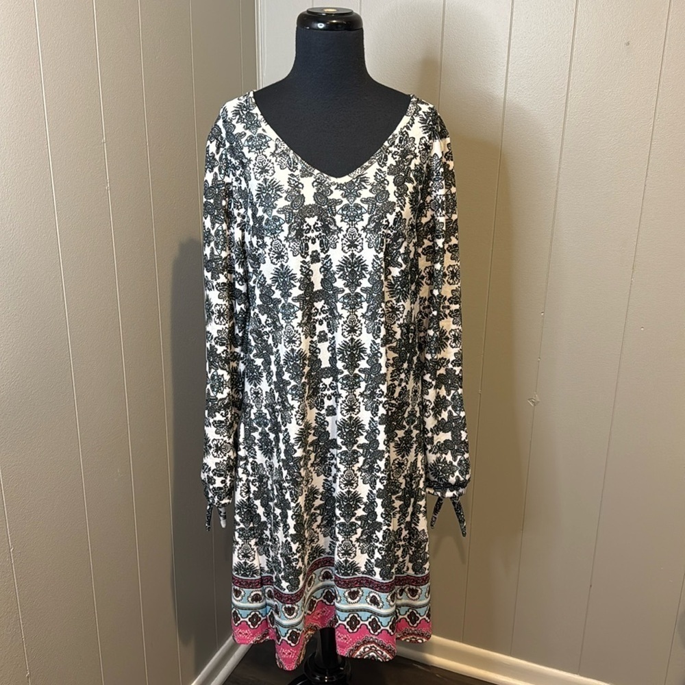 NWT Loveapella Extra Large V Neck Long Sleeve Midi Dress Bohemian Tied Sleeve
